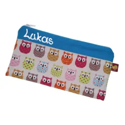 Federmäppchen Eulenfamilie blau mit Namen personalisiert Mäppchen Schulmäppchen Brillenetui Schlampermäppchen Etui