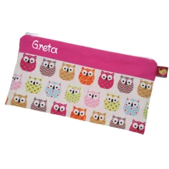 Federmäppchen Eulenfamilie pink mit Namen personalisiert Mäppchen Schulmäppchen Brillenetui Schlampermäppchen Etui