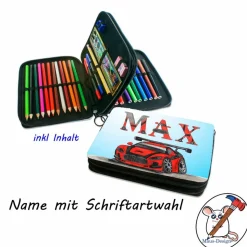 Federmäppchen inkl. Inhalt Motiv Auto mit Name / personalisierbar / Rennwagen / Sportauto