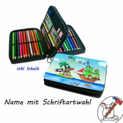 Federmäppchen inkl. Inhalt Motiv Piraten mit Name / personalisierbar / Seeräuber