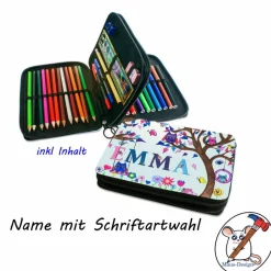 Federmäppchen inkl. Inhalt Motiv Eulen mit Name / personalisierbar