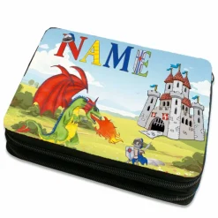 Federmäppchen inkl. Inhalt  Ritter & Drache mit Name / Burg / Schloß / personalisierbar