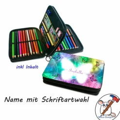 Federmäppchen inkl. Inhalt Schmetterling mit Name / personalisierbar
