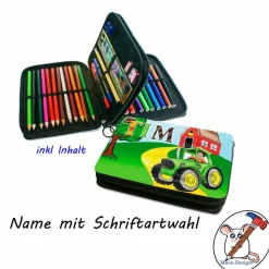 Federmäppchen inkl. Inhalt Motiv Traktor mit Name / personalisierbar / Bulldog / Bauernhof / Landwirtschaft