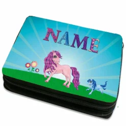 Federmäppchen inkl. Inhalt Motiv Pony mit Name / personalisierbar