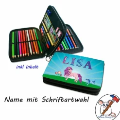 Federmäppchen inkl. Inhalt Motiv Pony mit Name / personalisierbar
