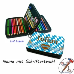 Federmäppchen inkl. Inhalt bayrisch mit Name / personalisierbar / Junge Lausbua / Mädchen Herzmadl