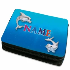 Federmäppchen inkl. Inhalt Motiv Delfin mit Name / personalisierbar / Meer / Ozean / Junge / Mädchen