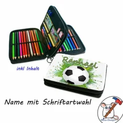 Federmäppchen inkl. Inhalt Motiv Fußball mit Name / personalisierbar