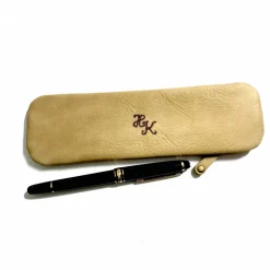 Federmäppchen Leder & Stoff „Asanoha” blau beige