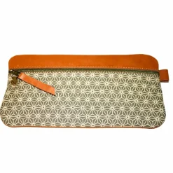 Federmäppchen Leder & Stoff  „Asanoha” khaki