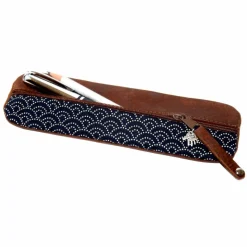 Federmäppchen Leder & Stoff „Wellen” schwarz