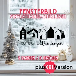 Fensterbild fröhliche Winterzeit Weihnachtsdekoration Sticker Aufkleber 2 Farben 3 Größen auch in XXL