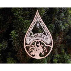 Fensterbild im Motivrahmen mit Blumenkorb geklöppelt Handarbeit Klöppelbild Fensterdekoration