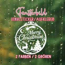 Fensterbild Kranz Aufkleber Merry Christmas Ornament Stil | Winterzeit Deko für Advent und Weihnachten, Exklusiv