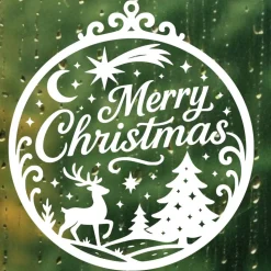 Fensterbild Kranz Aufkleber Merry Christmas Ornament Stil | Winterzeit Deko für Advent und Weihnachten, Exklusiv