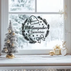 Fensterbild Kranz Aufkleber 6.Dezember Nikolaustag | Winterzeit Deko Adventzeit und Nikolaus , Exklusiv