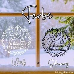 Fensterbild Kranz Aufkleber schönen Nikolaustag | Winterzeit Deko Adventzeit und Nikolaus , Exklusiv
