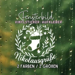 Fensterbild Kranz Aufkleber Nikolausgrüße Nikolaustag | Winterzeit Deko Adventzeit und Nikolaus , Exklusiv