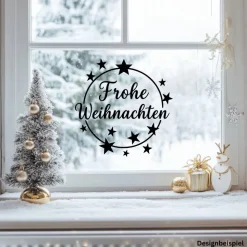 Fensterbild Kranz Aufkleber Frohe Weihnachten Sterne  | Winterzeit Deko für Advent und Weihnachten, Exklusiv
