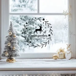 Fensterbild Kranz Aufkleber Winterzauber | Winterzeit Deko für Advent und Weihnachten, Exklusiv