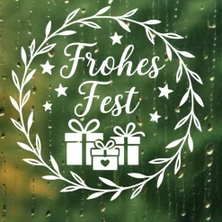 Fensterbild Kranz Aufkleber Frohes Fest Geschenke| Winterzeit Deko für Advent und Weihnachten, Exklusiv