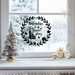 Fensterbild Kranz Aufkleber Kerzenschein & Sternenglanz  | Winterzeit Deko für Advent und Weihnachten, Exklusiv