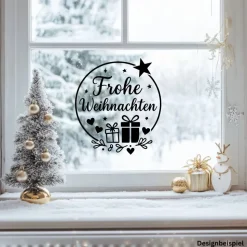 Fensterbild Kranz Aufkleber Frohe Weihnachten Geschenk | Winterzeit Deko für Advent und Weihnachten, Exklusiv