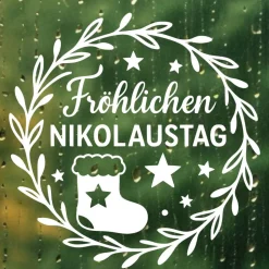 Fensterbild Kranz Aufkleber Fröhlichen Nikolaustag | Winterzeit Deko Adventzeit und Nikolaus , Exklusiv