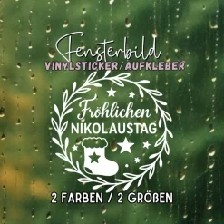 Fensterbild Kranz Aufkleber Fröhlichen Nikolaustag | Winterzeit Deko Adventzeit und Nikolaus , Exklusiv