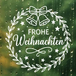 Fensterbild Kranz Aufkleber Frohe Weihnachten Glocke | Winterzeit Deko für Advent und Weihnachten, Exklusiv
