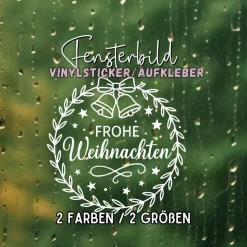 Fensterbild Kranz Aufkleber Frohe Weihnachten Glocke | Winterzeit Deko für Advent und Weihnachten, Exklusiv