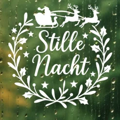 Fensterbild Kranz Aufkleber Stille Nacht Rentier | Winterzeit Deko für Advent und Weihnachten, Exklusiv