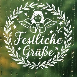 Fensterbild Kranz Aufkleber festliche Grüße | Winterzeit Deko für Advent und Weihnachten, Exklusiv