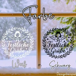 Fensterbild Kranz Aufkleber festliche Grüße | Winterzeit Deko für Advent und Weihnachten, Exklusiv
