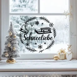 Fensterbild Kranz Aufkleber Schneeliebe | Winterzeit Deko für Advent und Weihnachten, Exklusiv