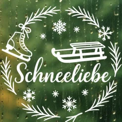 Fensterbild Kranz Aufkleber Schneeliebe | Winterzeit Deko für Advent und Weihnachten, Exklusiv