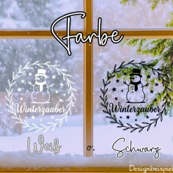 Fensterbild Kranz Aufkleber Winterzauber Schneemann | Winterzeit Deko für Advent und Weihnachten, Exklusiv