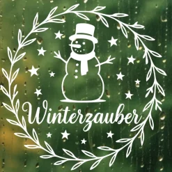 Fensterbild Kranz Aufkleber Winterzauber Schneemann | Winterzeit Deko für Advent und Weihnachten, Exklusiv