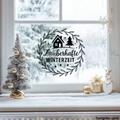 Fensterbild Kranz Aufkleber Zauberhafte | Winterzeit Deko für Advent und Weihnachten, Exklusiv