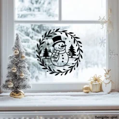 Fensterbild Skandi Stil minimalistischer Aufkleber Schneemann | Winterzeit Deko für Advent und Weihnachten, Exklusi