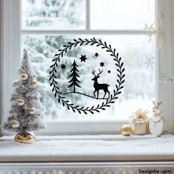 Fensterbild Skandi Stil minimalistischer Aufkleber Hirsch | Winterzeit Deko für Advent und Weihnachten, Exklusiv
