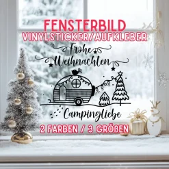 Fensterbild Weihnachten Campingliebe Weihnachtsdekoration Sticker Aufkleber 2 Farben 3 Größen