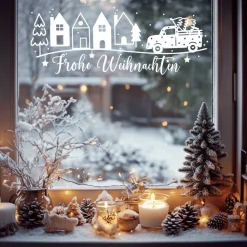 Fensterbild Weihnachtsszene Weihnachtsdekoration Sticker Aufkleber 2 Farben 3 Größen auch in XXL