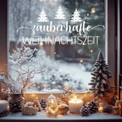 Fensterbild zauberhafte Weihnachtszeit Weihnachtsdekoration Sticker Aufkleber 2 Farben 3 Größen auch in XXL Deko