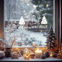 Fensterdeko Advent schöne Winterzeit Fensterbild Weihnachtsdekoration Sticker Weihnacht 2 Farben 3 Größen