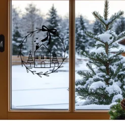 Fensterdeko Advent Weihnachten Fensterbild Weihnachtsdekoration Sticker minimalistischer Kranz 2 Farben 3 Größen