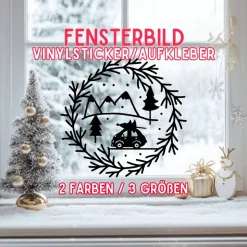 Fensterdeko Advent Weihnachten Fensterbild Weihnachtsdekoration Sticker minimalistischer Kranz 2 Farben 3 Größen