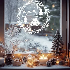 Fensterdeko Advent Weihnachten Fensterbild Weihnachtsdekoration Sticker minimalistischer Kranz 2 Farben 3 Größen