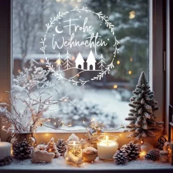 Fensterdeko Frohe Weihnachten Fensterbild Weihnachtsdekoration Sticker Kranz Advent Dekofenster 2 Farben 2 Größen minima